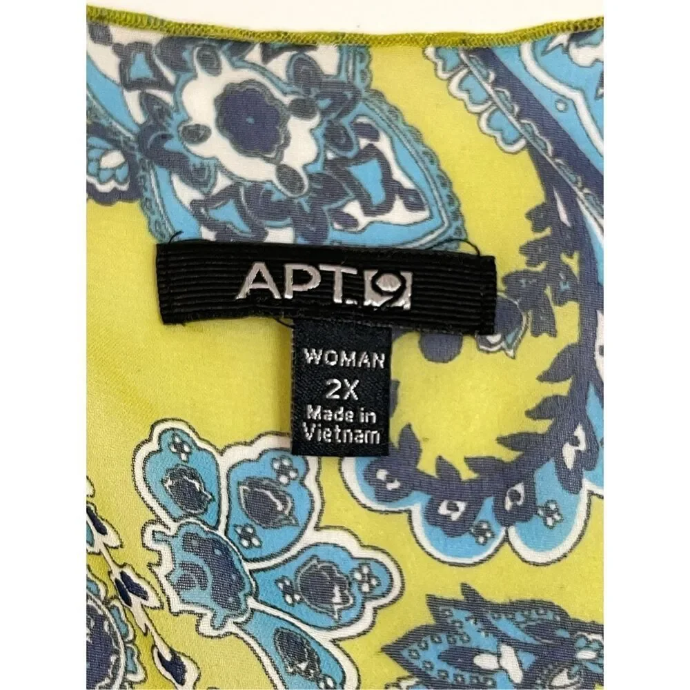 Apt 9 women’s handkerchief blouse with cami blue and green size 2X cold shoulder - Picture 6 of 7